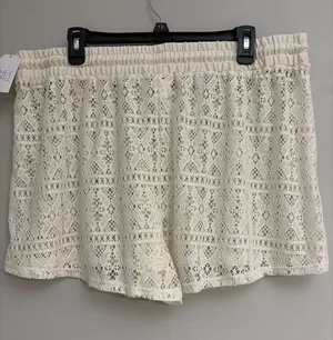 Time & tru New!Lace Drawstring cover up Beach Shorts - Cream sizeXL 16-18 thumbnail 1