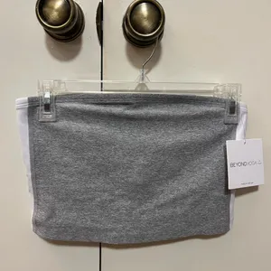 NWT Beyond Yoga Spacedye Line Up Strapless Cropped Top Silver White Stripe S thumbnail 5