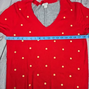 J. Crew Womens Red Gray Gold Polka Dot‎ V-Neck Sweater Merino Wool Blend Size M thumbnail 5