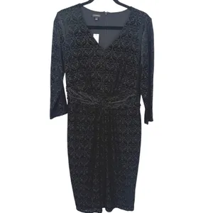 NWT Talbots Womens Velvet Jacquard Damask V-Neck Sheath Dress Black Size Large thumbnail 5