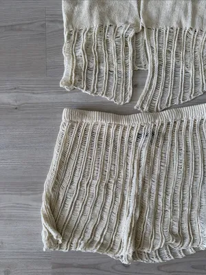 Cotton Candy Cream Knit Crop Top & Shorts Set Coverup thumbnail 3