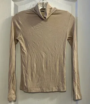 GUESS ribbed turtleneck long sleeve top beige size M style T13174‎ thumbnail 1