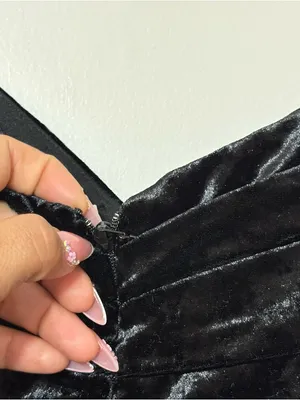 Sherri Hill Black Crushed Velvet Off Shoulder Mini Dress 6 Long Sleeve Cocktail thumbnail 11