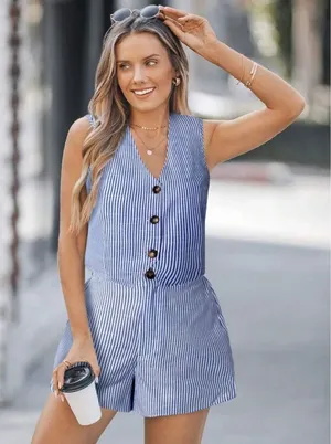Shein Blue Striped Two-Piece Set thumbnail 1