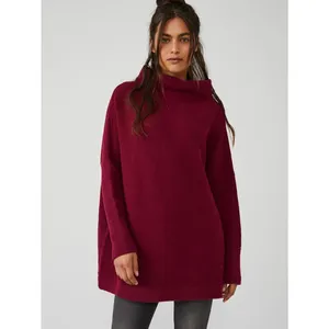 Free People Ottoman Slouchy Tunic sweater oversized burgundy ribbed cozy small thumbnail 2
