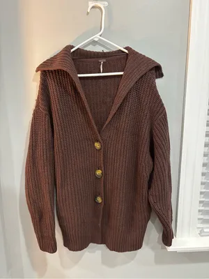 Free People Swim Too Deep Cardi size XS in Brown oversized button front ribbed thumbnail 5