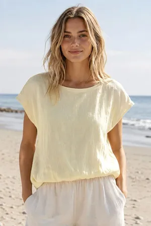 Dylan Clothing Sundance Catalog Butter Yellow Bubble Hem Cotton Top XS thumbnail 1