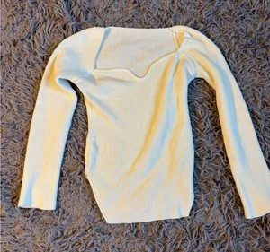 Princess Polly Cream Ribbed Knit Sweetheart Neckline Long Sleeve Sweater‎ Top thumbnail 1