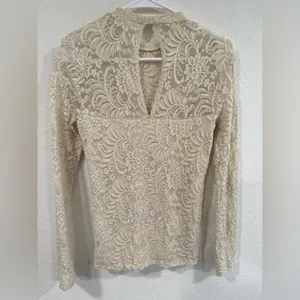 Abercrombie & Fitch Ivory Lace Mock Neck Blouse Women’s Size Small VGUC thumbnail 2