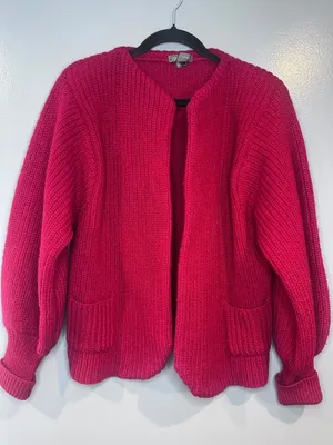 Vintage Epitome Womens Small 100% Wool Cardigan Red Open Front Pocket Sweater thumbnail 1