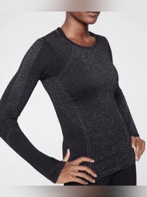 Athleta Black Silver Metallic Base Layer Glitter Flurry Sparkle Top Sz M thumbnail 2
