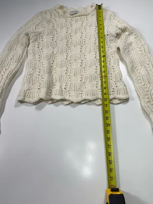 Worthington 100% Cotton Cream Scalloped-Hem Openwork Crewneck Sweater thumbnail 3