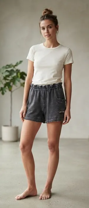 Free People Shorts Women Small Grey Good Vibes Acid Wash Lounge Paperbag Waist thumbnail 1