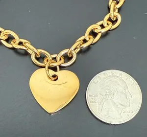 EDFORCE Gold Stainless Steel Heart Charm Link Bracelet 19g. thumbnail 3
