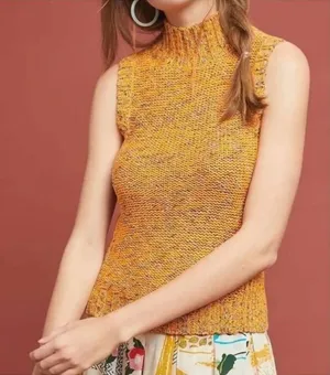 By Anthropologie Sunrise Sweater Tank Vest Womens Large Chunky Knit Mock Design thumbnail 1