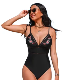 Cupshe Black Rose Embroidered One Piece Swimsuit thumbnail 1