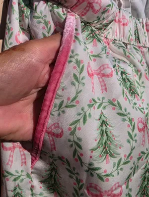 Under The Tree Christmas Pajama Set With Velvet Ties Top XS Bottoms M thumbnail 12