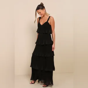 LULU’S Elegant Nature Black Pleated Sleeveless Tiered Maxi Dress thumbnail 6
