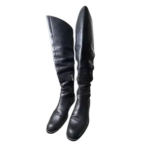 Anne Klein Black Leather Over The Knee Boots Mixed Media Flat Riding Boot 6.5 thumbnail 4