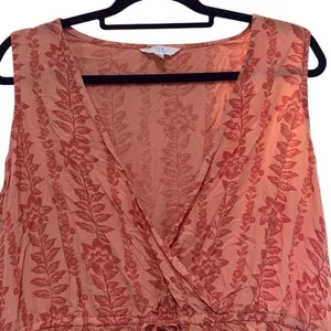Time and Tru XL Orange Floral Print Deep V Elastic‎ Tie Waist Mini Dress Pockets thumbnail 3