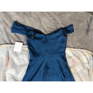 NWT Dessy‎ Dress Size 0 OFF-THE-SHOULDER DRAPED NECKLINE MAXI Atlantic Blue thumbnail 10