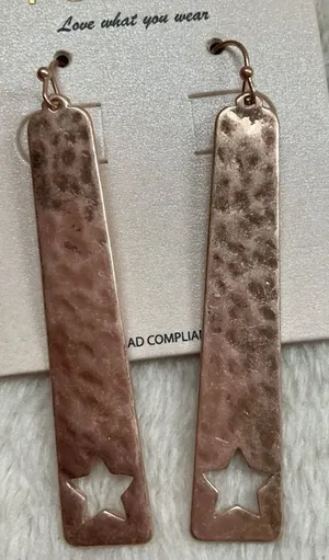 Hammered Rose Gold Star Cutout Drop Earrings thumbnail 1