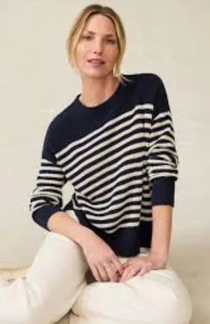 Faherty Boatneck Jersey Top Navy/White Small thumbnail 1
