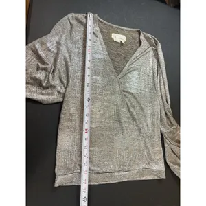 Anthropologie Silver Metallic Faux Wrap Blouse Long Sleeve Shimmer Top XS Party thumbnail 10