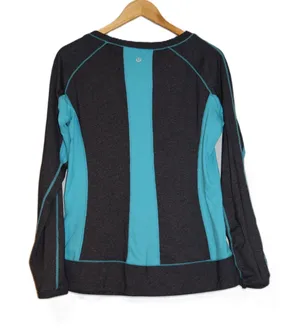 Lululemon Long Sleeve Athletic Top Women‎ Gray Turquoise Thumbhole Size 10 thumbnail 1