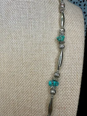 Vintage Liquid Silver Tone Turquoise Bead Screw Clasp Necklace Costume thumbnail 3