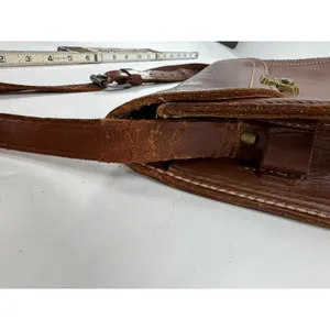 Vintage Brown Leather Crossbody Satchel Bag Contrast Stitch Brass Hardware thumbnail 7