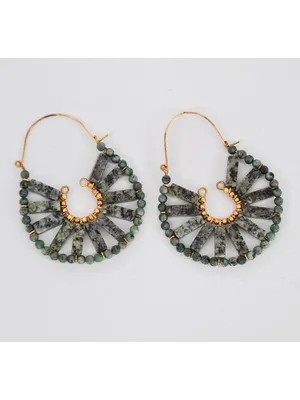 Anthropologie Green Stone Hoop Earrings Gold Toned thumbnail 4