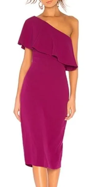 Lovers‎ + Friends Bentley One Shoulder Midi Dress XS Hot Pink Cocktail Party NEW thumbnail 1