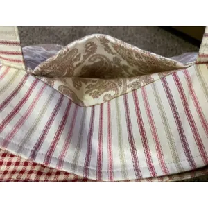 Fabric Tote Used Striped Paisley Gingham Red Beige Excellent Condition thumbnail 9