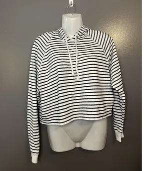 H&M Divided Hoodie Womens Medium Black White Striped Cropped Pullover Raglan thumbnail 1