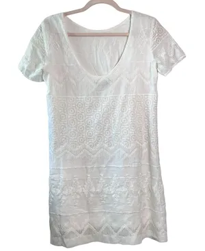 Abercrombie Fitch White Lace Embroidered Mini Dress S Boho Cottagecore‎ Summer thumbnail 1