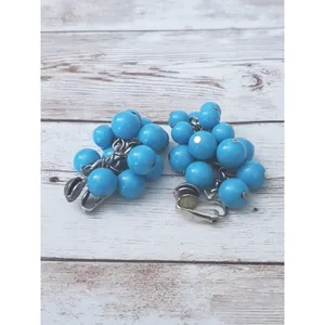 Vintage Clip On Earrings Bright Blue Balls Dangle Large Statement thumbnail 3