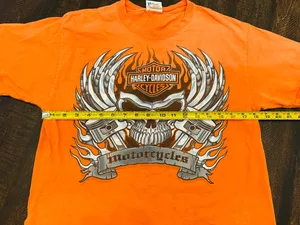 Harley Davidson Shirt Mens Medium Orange Short Sleeve Graphic Tee Biker Skull thumbnail 8