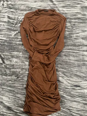 Naked Wardrobe Brown Ruched Dress Size M thumbnail 1