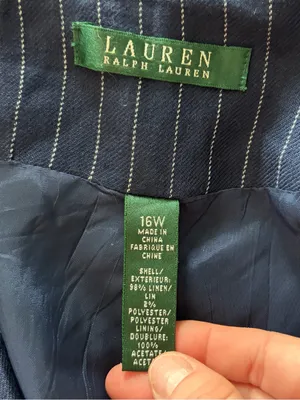 Vintage Lauren Ralph Lauren Navy Pinstripe Classic 1 Button Linen Blazer thumbnail 4