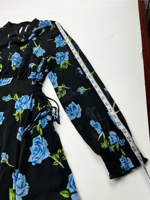 Free People Samantha Lace Up Mini Dress Black Floral Blue Combo Womens Large thumbnail 10