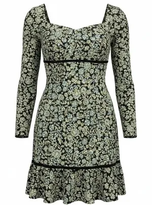 Free People Bohemian Mini Dress Black‎ Floral Babydoll Long Sleeve Womens 0 thumbnail 1
