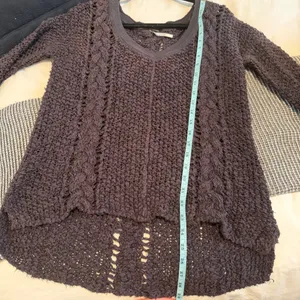 Free People V-Neck Open Cable Knit Charcoal Hi-Low Sweater thumbnail 6