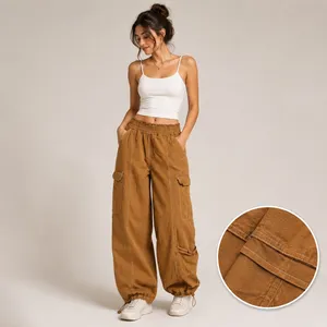 BDG Urban Outfitters Cargo Joggers Size M Brown High Rise Baggy Gorpcore Utility thumbnail 2