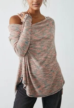 Free People Misty Top Retro Combo Cowl Neck Sweater Size Small Waffle Knit Boho thumbnail 1
