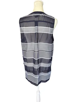 Gap blue and white striped sheer sleeveless v-neck top blouse women's medium thumbnail 4