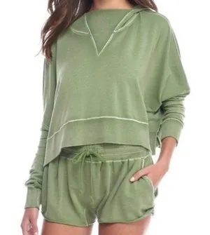 Free People Morning Run Crop Oversized Hoodie Modal Blend Green size S thumbnail 1