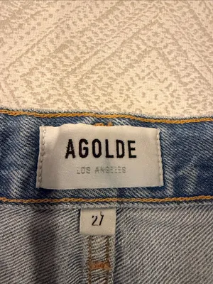 AGOLDE Light Wash Frayed Hem Distressed Denim Shorts Women’s Size 27 thumbnail 3