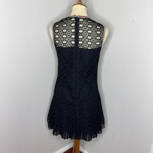 Sandro Lace Crochet Embroidered Franck‎ Mini Dress Sleeveless Ruffle Pleated Hem thumbnail 4