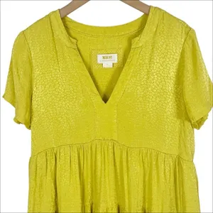 Anthropologie Maeve Sacha Jacquard Tiered Tunic Mini Dress Yellow Size Small thumbnail 3